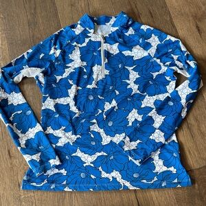 Tail long sleeve activewear 1/4 zip shirt - floral blue - size small